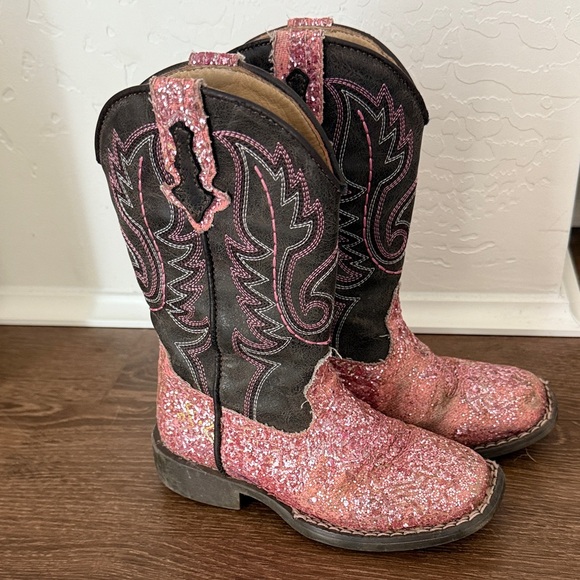 💗Roper Glittery Pink and Brown Kids Boots - Size 9 - Picture 1 of 7